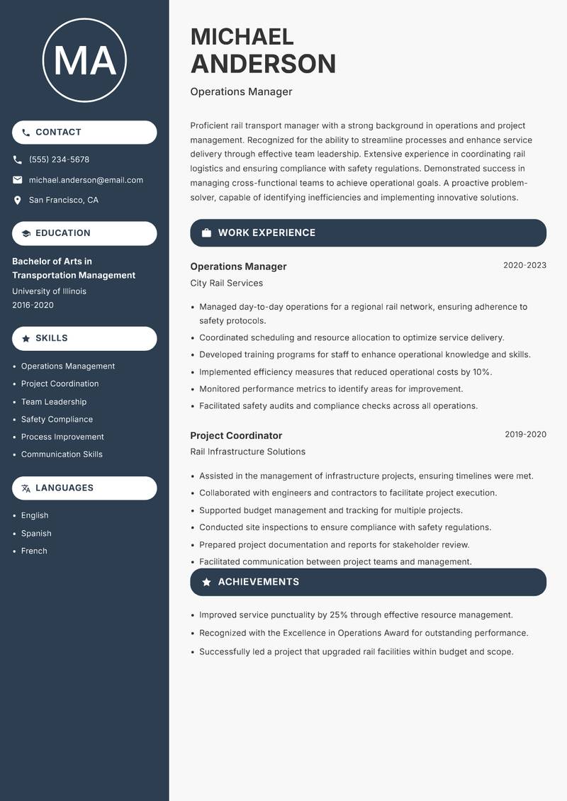 Director of Rail Transport resume sample — Operations Manager focus
