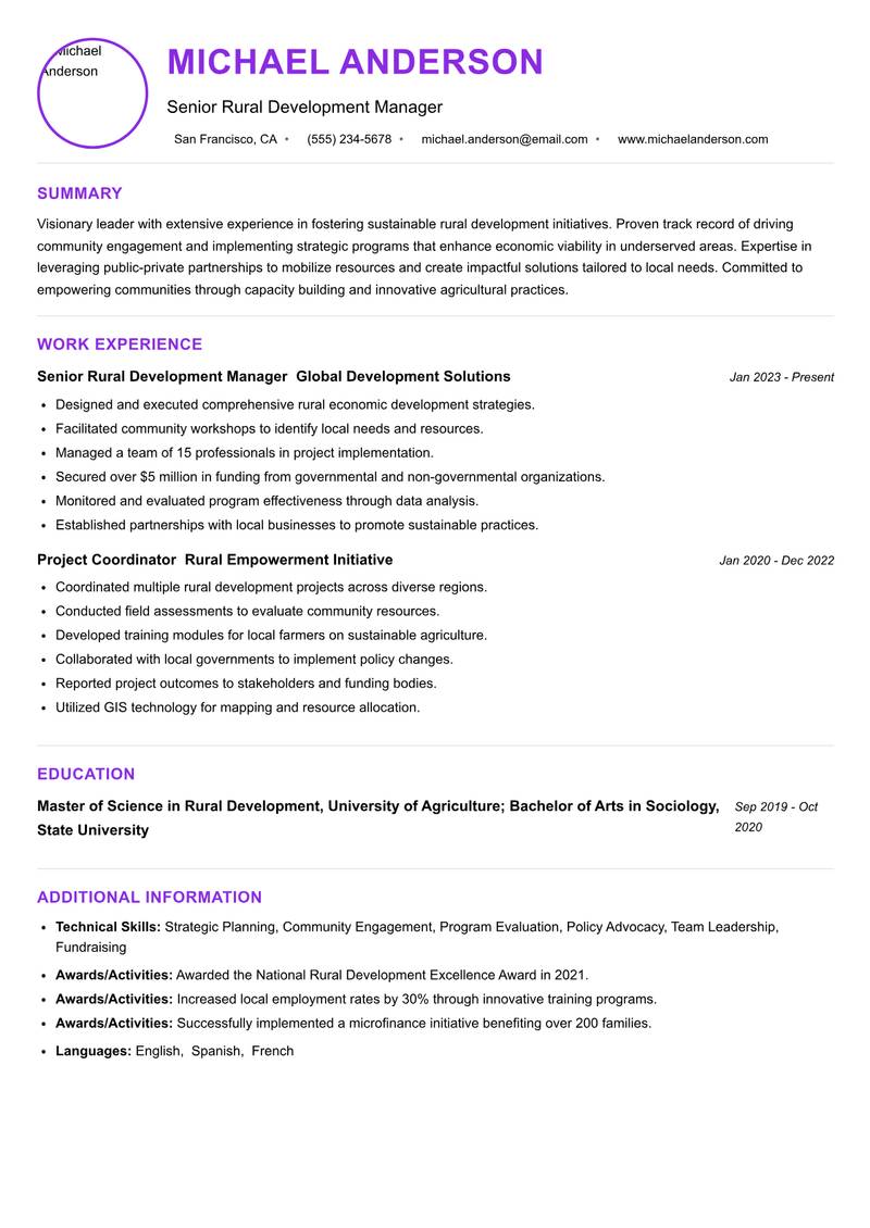 Director of Rural Development resume example