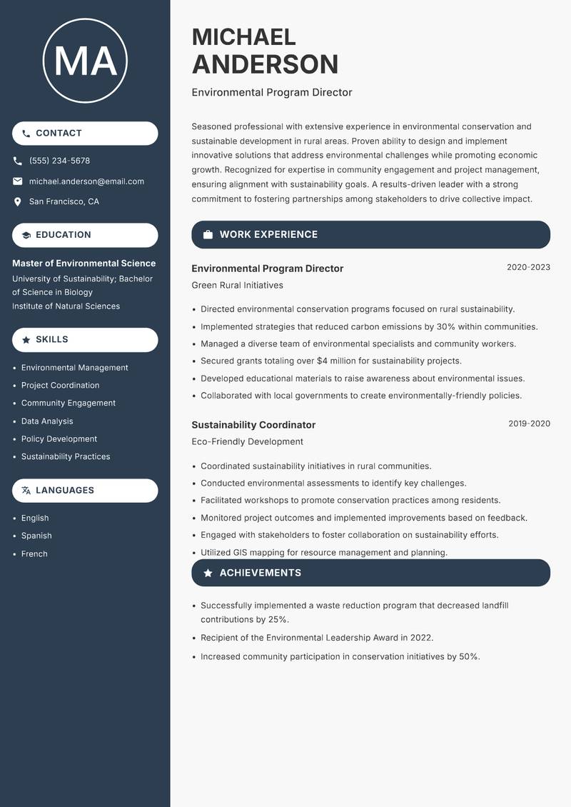 Director of Rural Development resume sample — Environmental Program Director focus