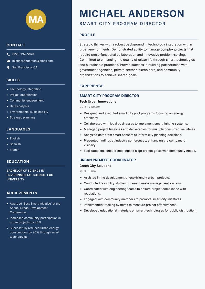 Director of Smart City Programs resume sample — Smart City Program Director focus