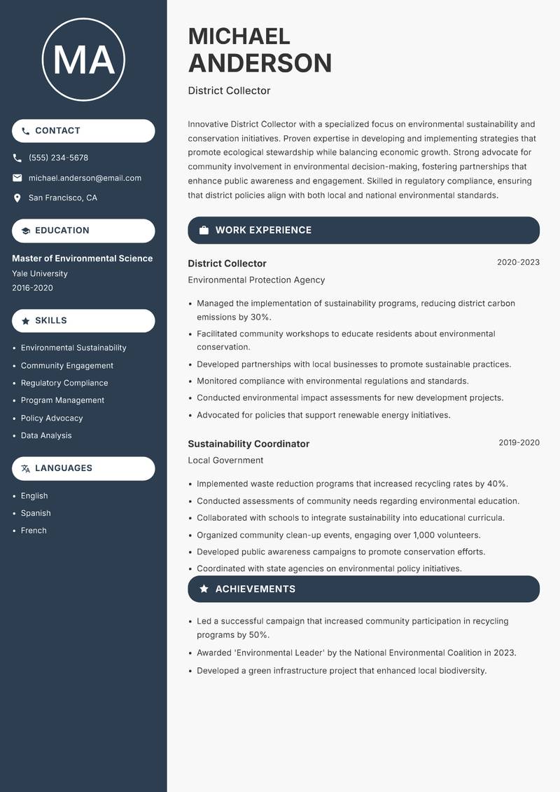 District Collector resume sample — District Collector focus