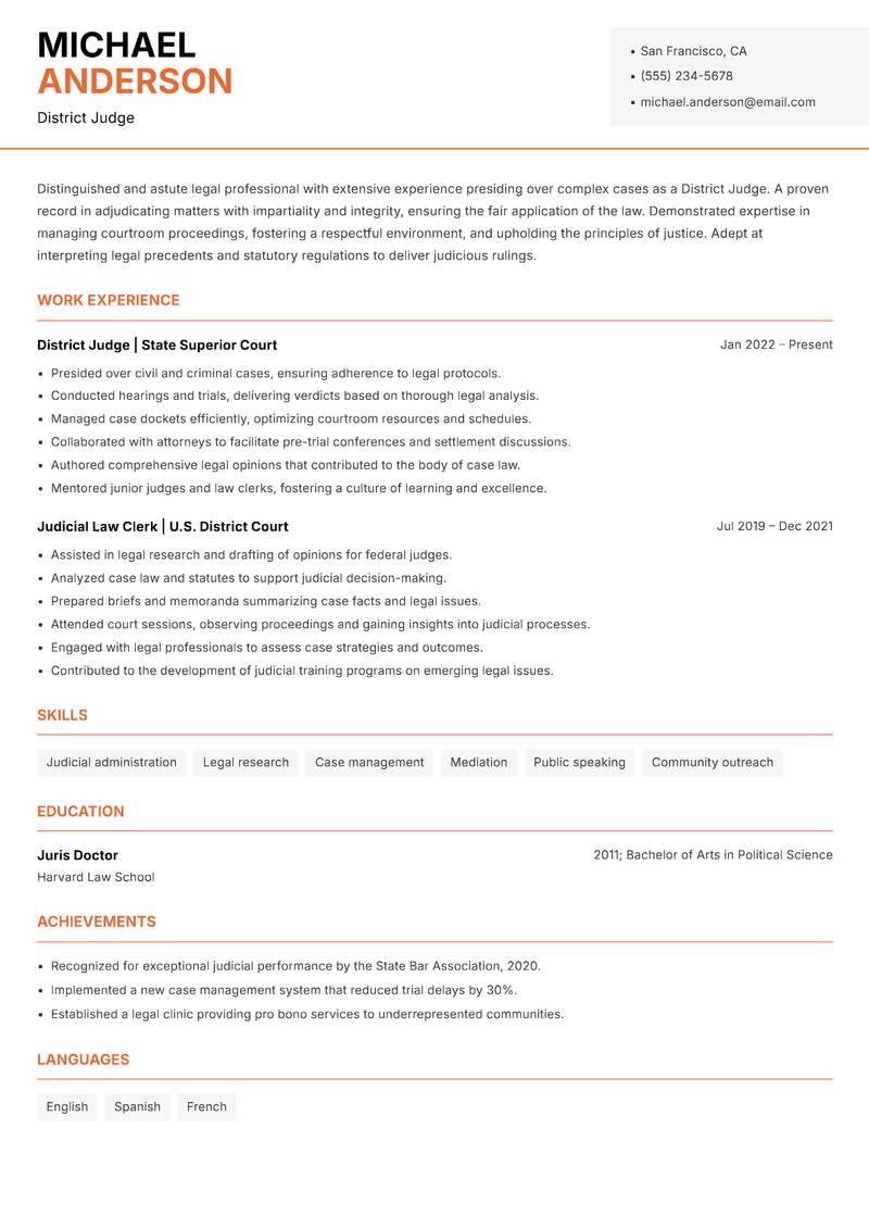 District Judge resume sample — District Judge focus