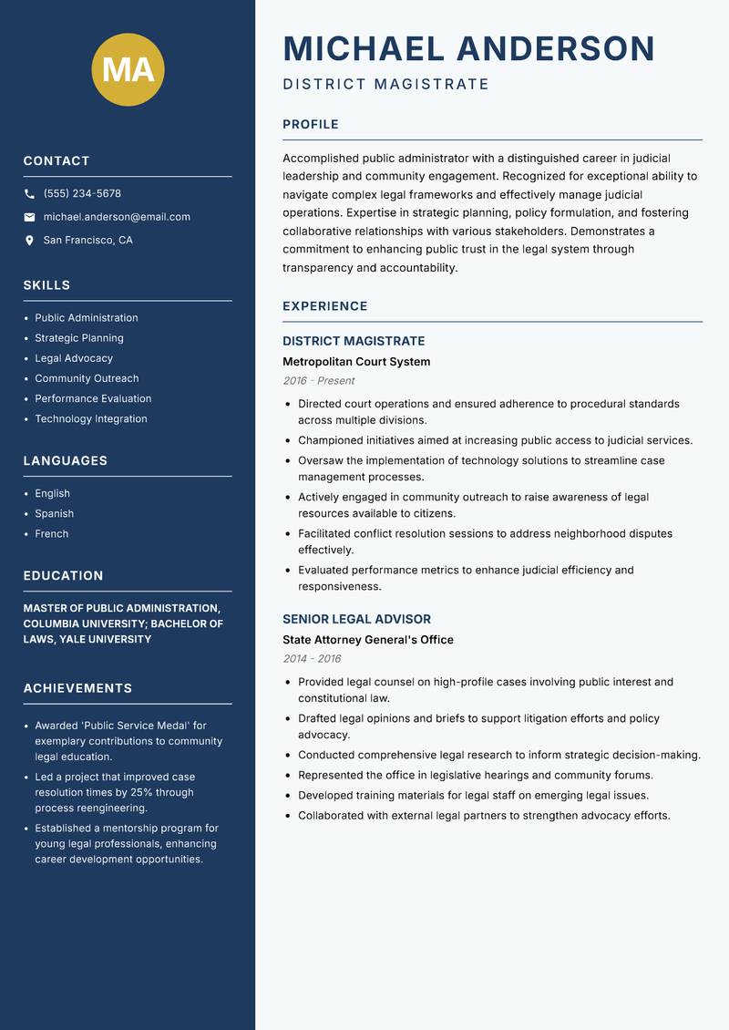 District Magistrate resume sample — District Magistrate focus
