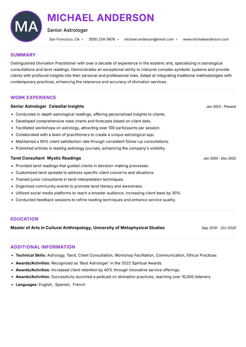 Divination Practitioner resume example