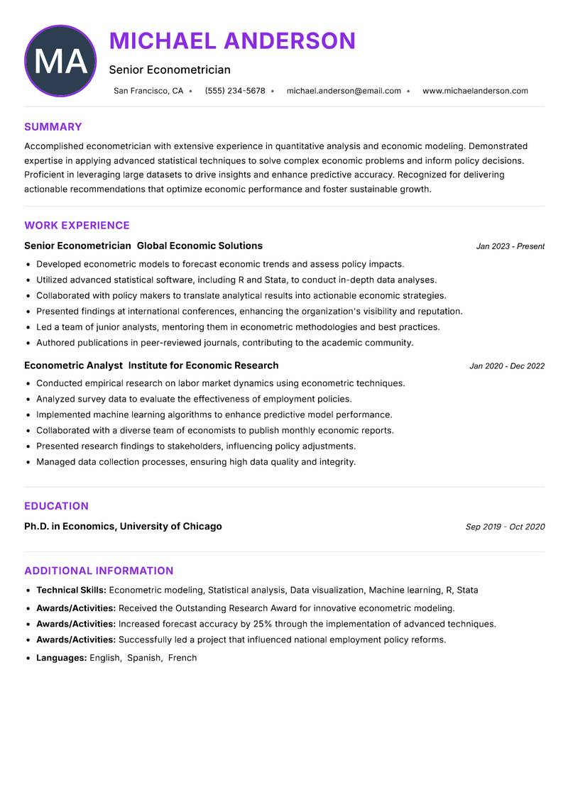 Econometrician resume example