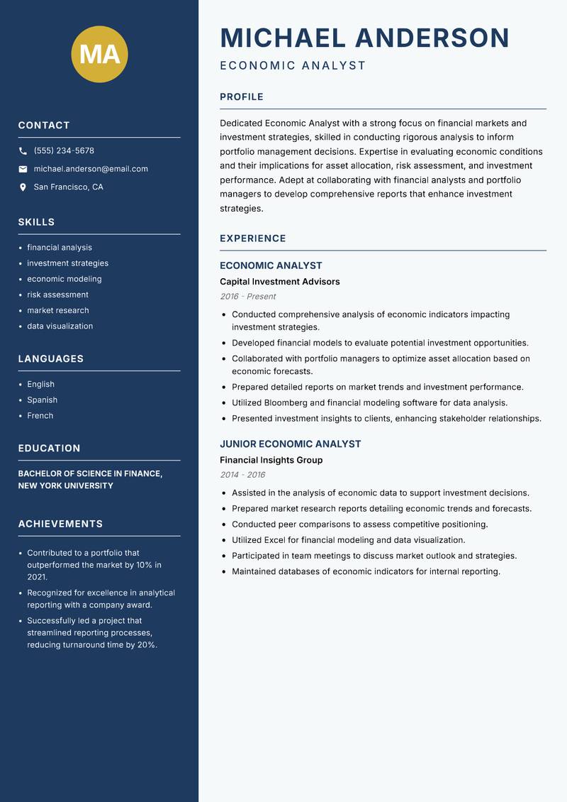 Economic Analyst resume sample — Economic Analyst focus