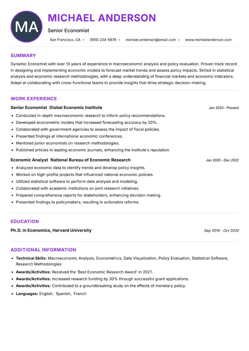 Economist resume example