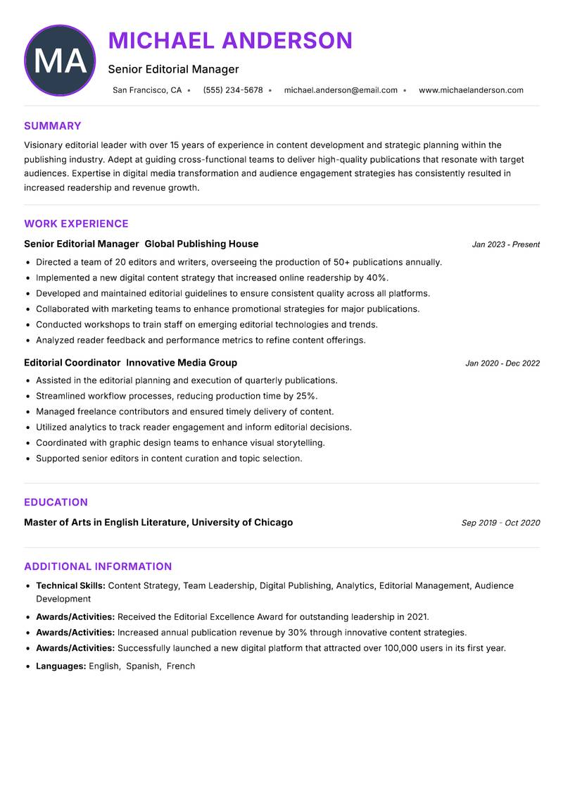Editorial Director resume example