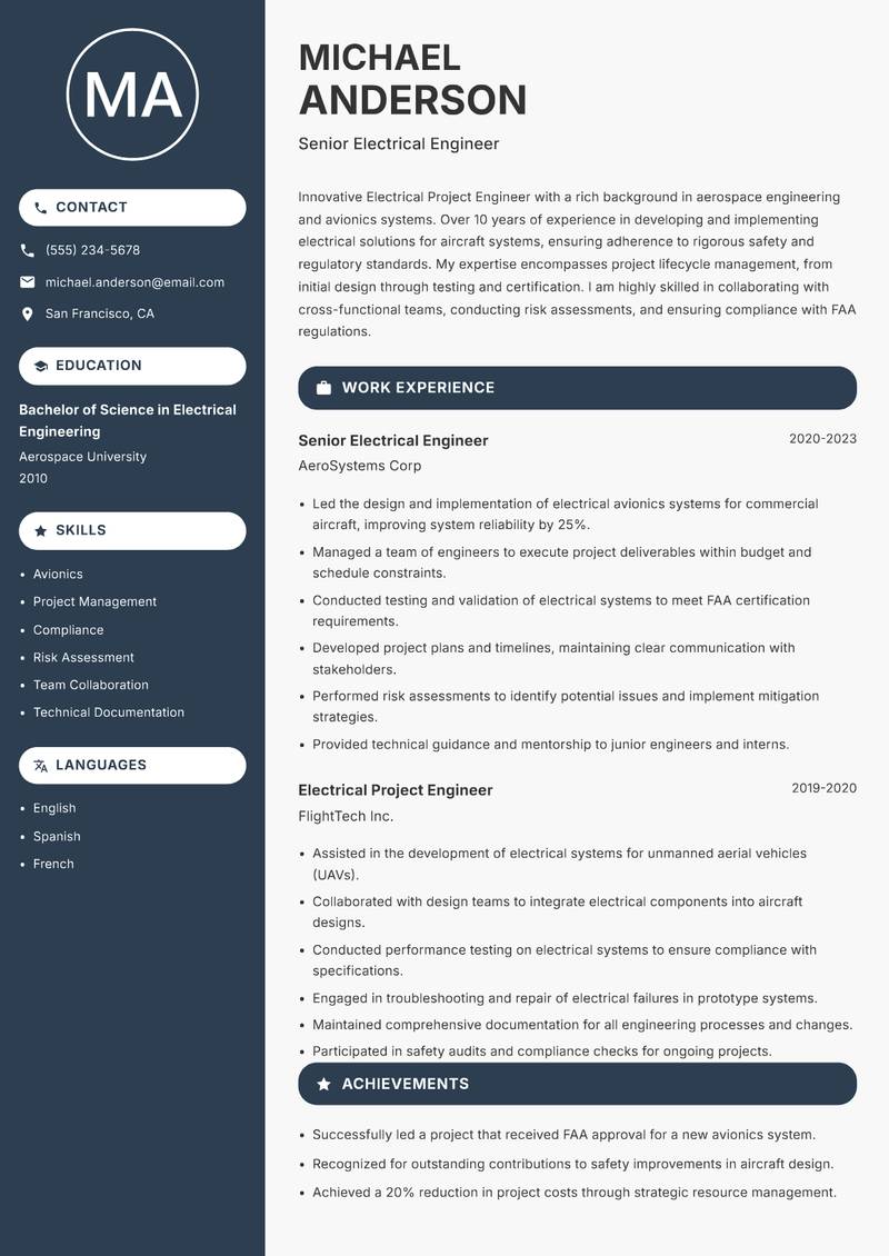 Electrical Project Engineer resume sample — Senior Electrical Engineer focus