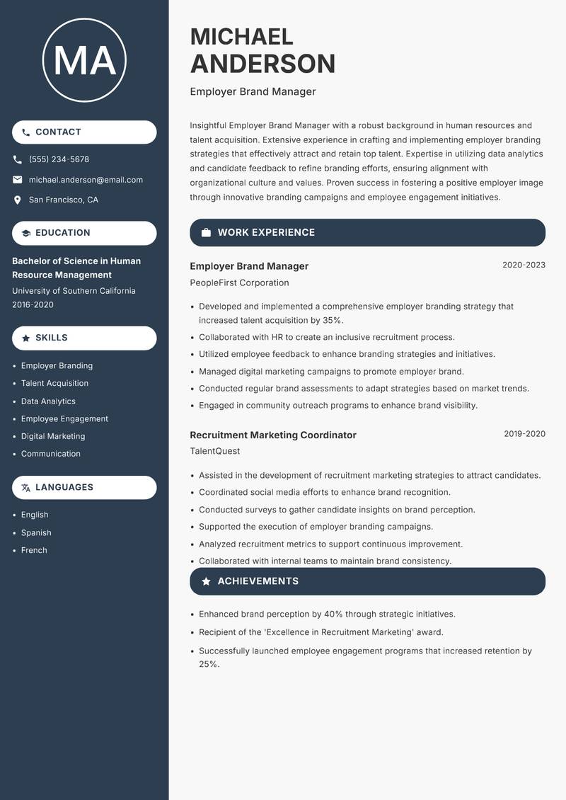 Employer Brand Manager resume sample — Employer Brand Manager focus
