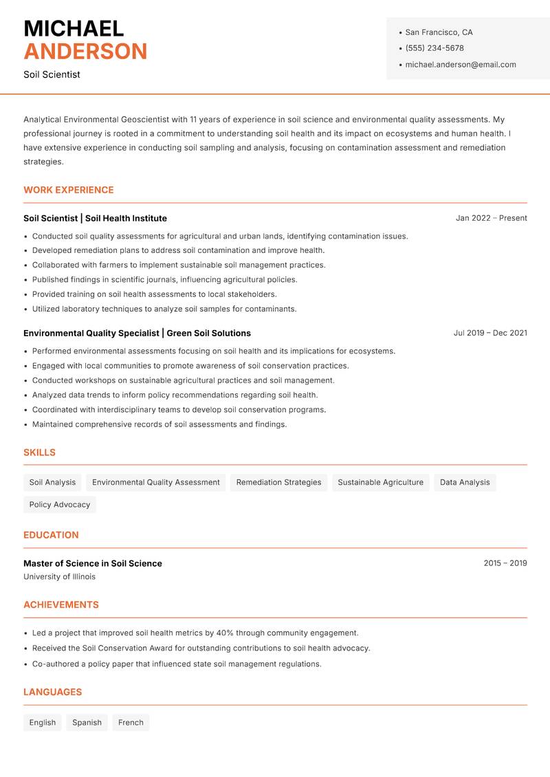 Environmental Geoscientist resume sample — Soil Scientist focus