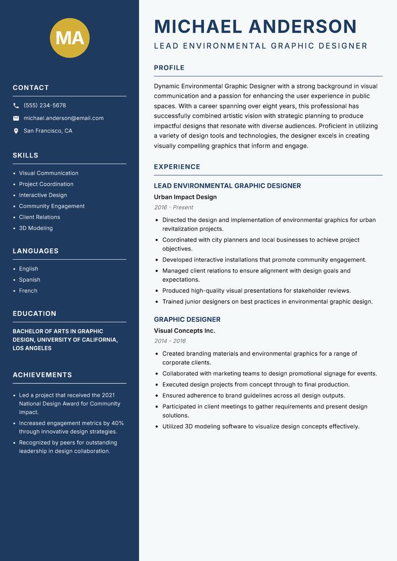 Environmental Graphic Designer resume sample — Lead Environmental Graphic Designer focus