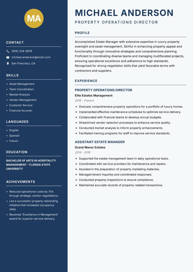 Estate Manager resume sample — Property Operations Director focus