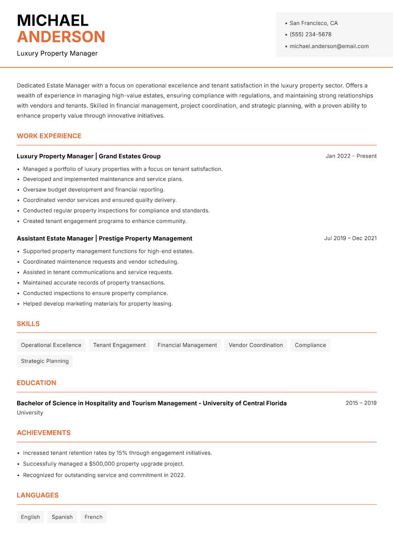 Estate Manager resume sample — Luxury Property Manager focus