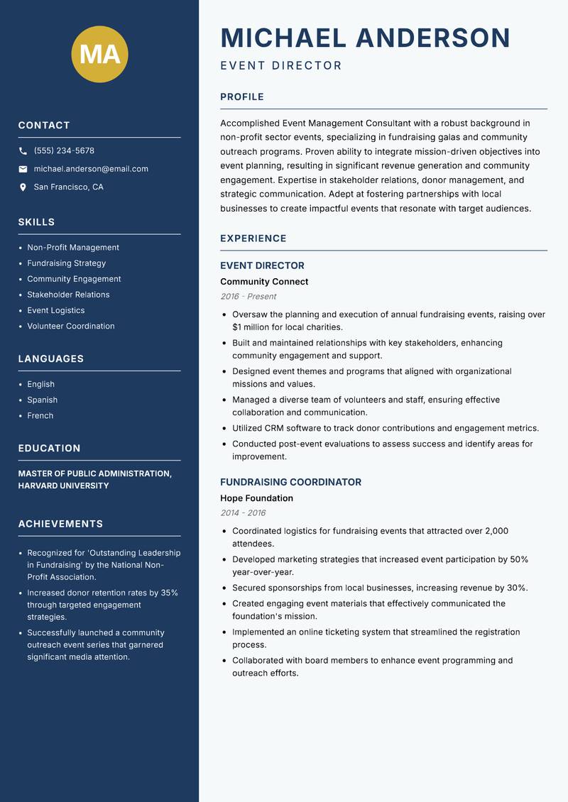Event Management Consultant resume sample — Event Director focus