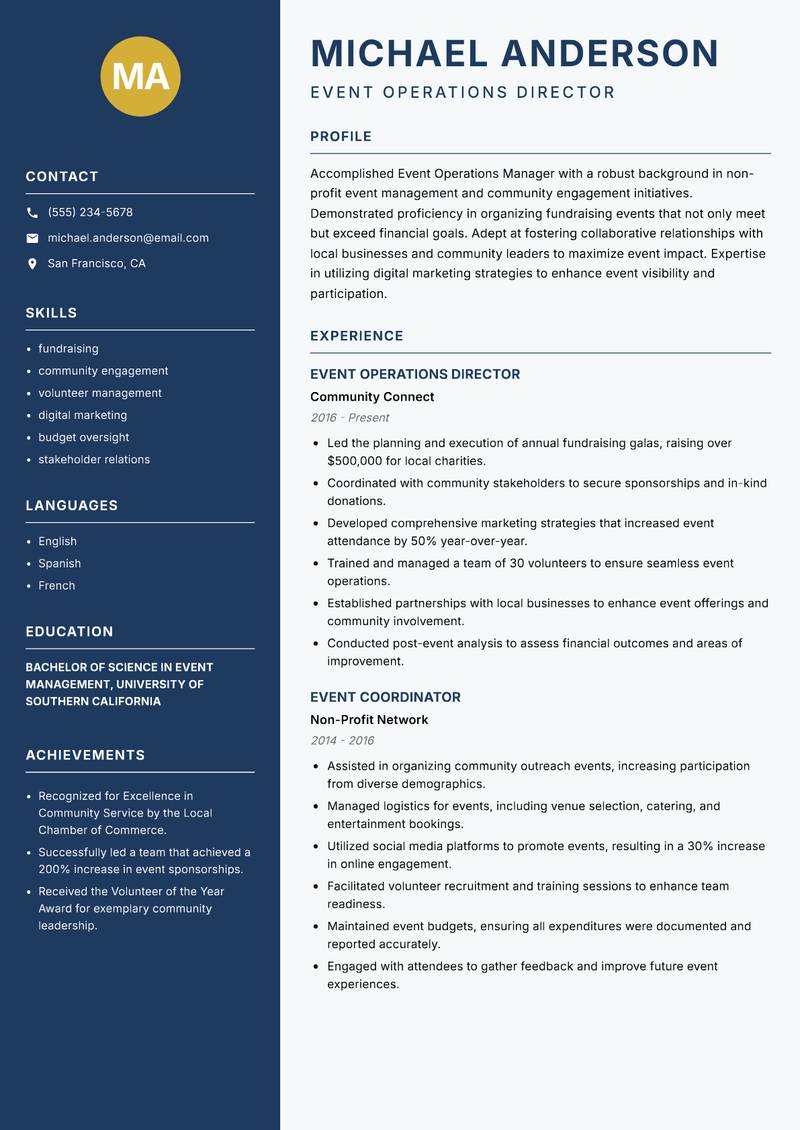 Event Operations Manager resume sample — Event Operations Director focus