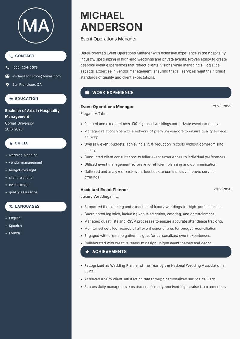 Event Operations Manager resume sample — Event Operations Manager focus