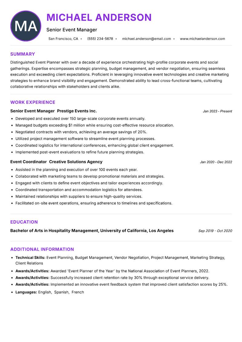 Event Planner resume example