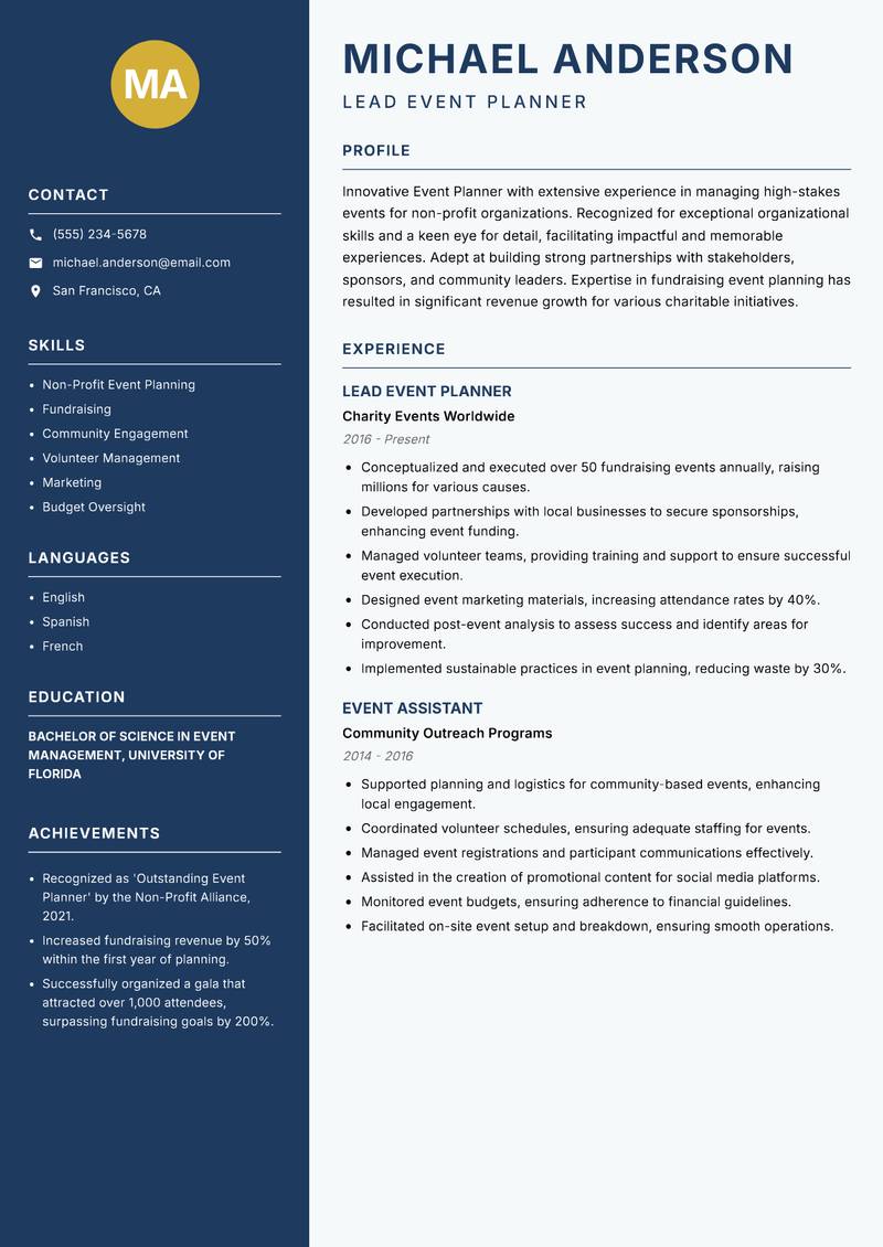 Event Planner resume sample — Lead Event Planner focus