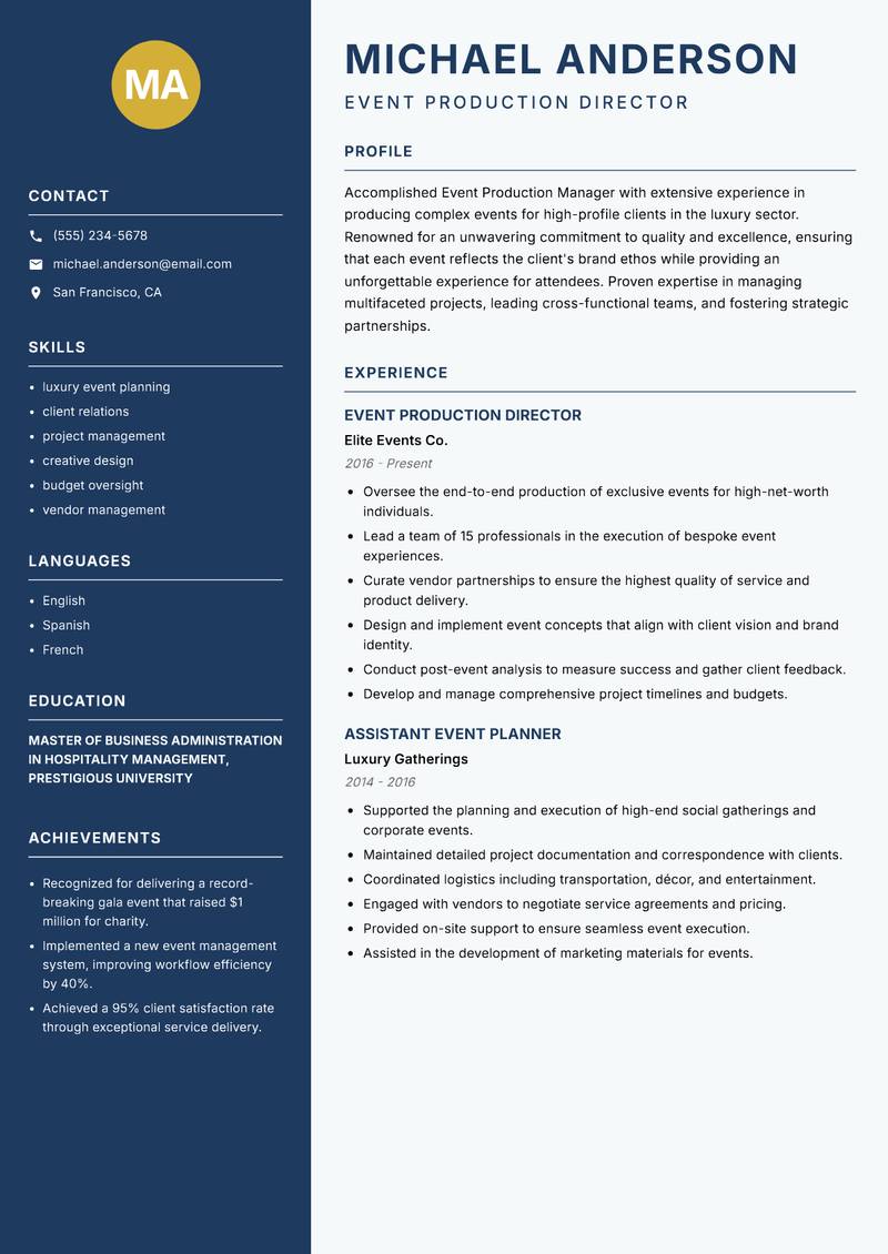 Event Production Manager resume sample — Event Production Director focus