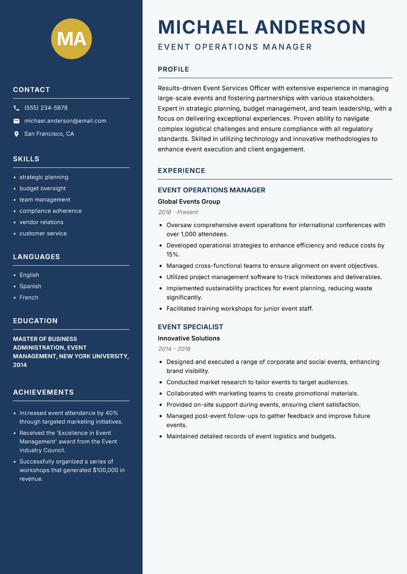 Event Services Officer resume sample — Event Operations Manager focus