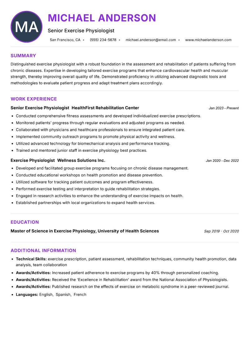 Exercise Physiologist resume example