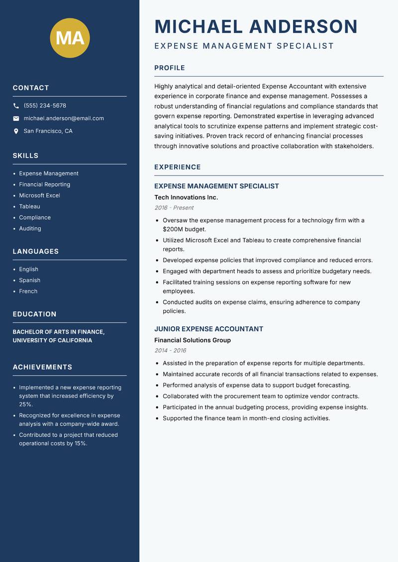 Expense Accountant resume sample — Expense Management Specialist focus
