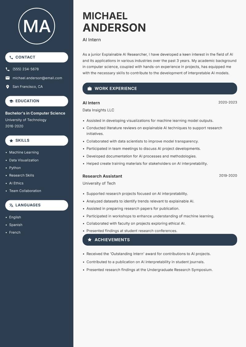 Explainable AI Researcher resume sample — AI Intern focus