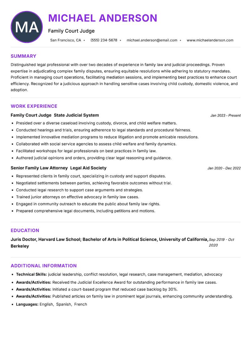 Family Court Judge resume example