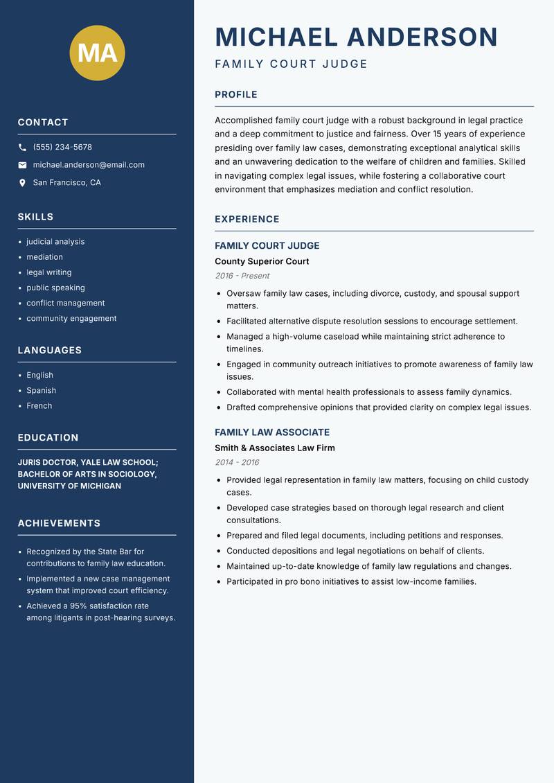 Family Court Judge resume sample — Family Court Judge focus