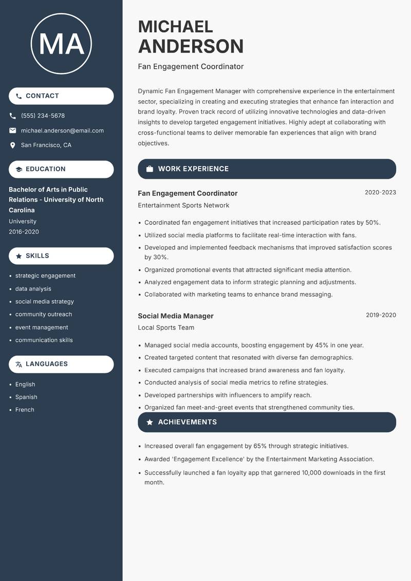 Fan Engagement Manager resume sample — Fan Engagement Coordinator focus