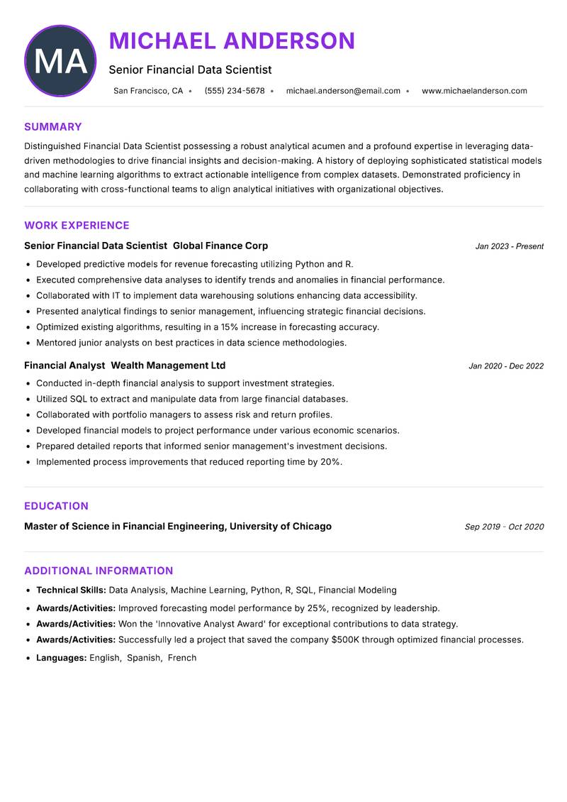 Financial Data Scientist resume example