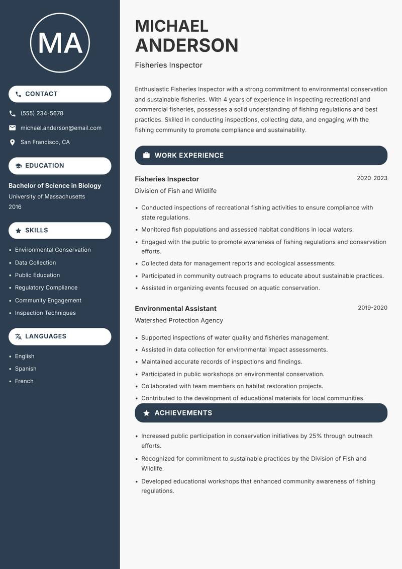Fisheries Inspector resume sample — Fisheries Inspector focus