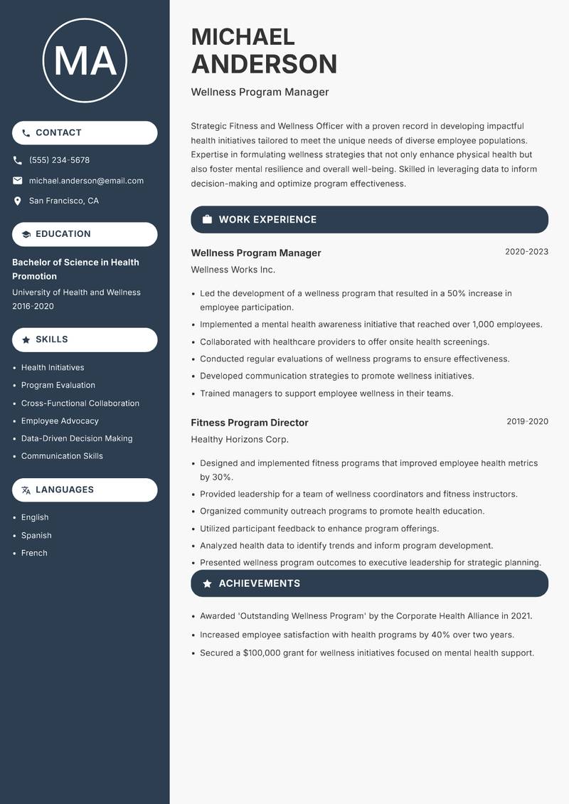 Fitness and Wellness Officer resume sample — Wellness Program Manager focus