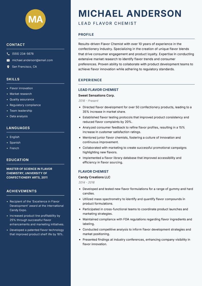 Flavor Chemist resume sample — Lead Flavor Chemist focus