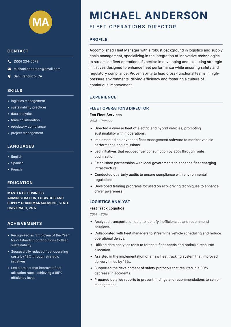 Fleet Manager resume sample — Fleet Operations Director focus