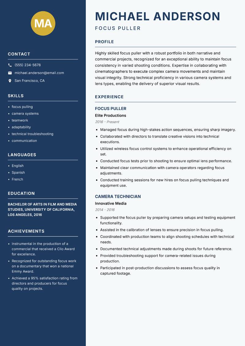 Focus Puller resume sample — Focus Puller focus