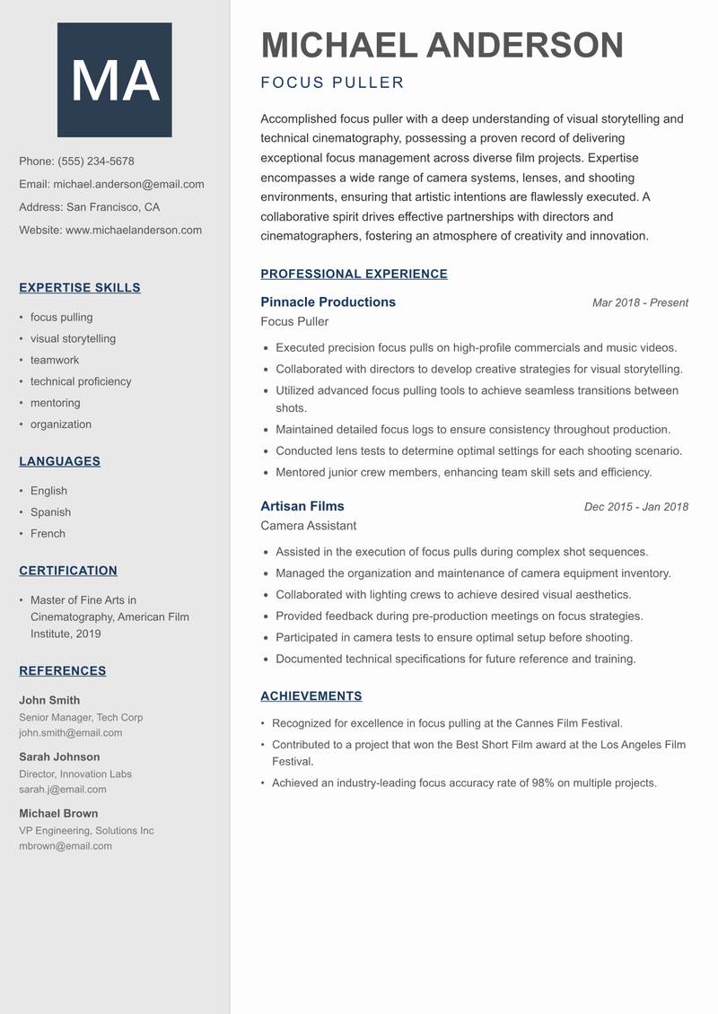 Focus Puller resume sample — Focus Puller focus