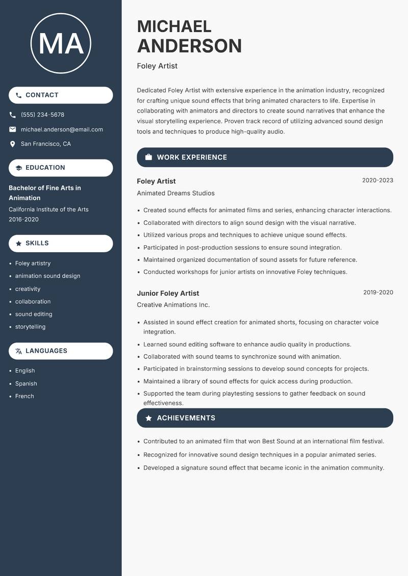 Foley Artist resume sample — Foley Artist focus