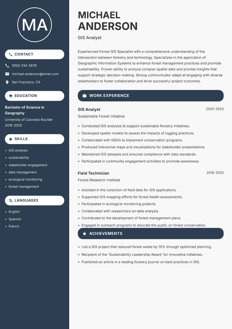 Forest GIS Specialist resume sample — GIS Analyst focus