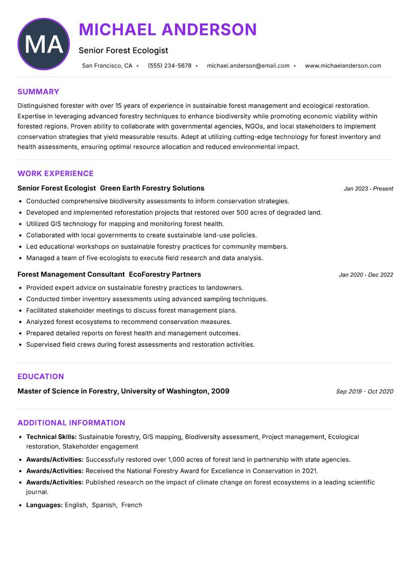 Forester resume example