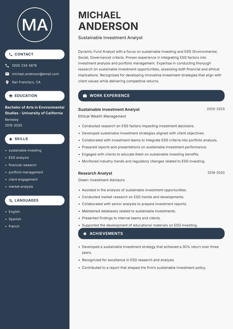 Fund Analyst resume sample — Sustainable Investment Analyst focus