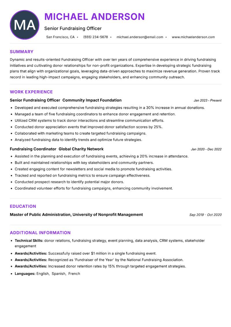 Fundraising Officer resume example