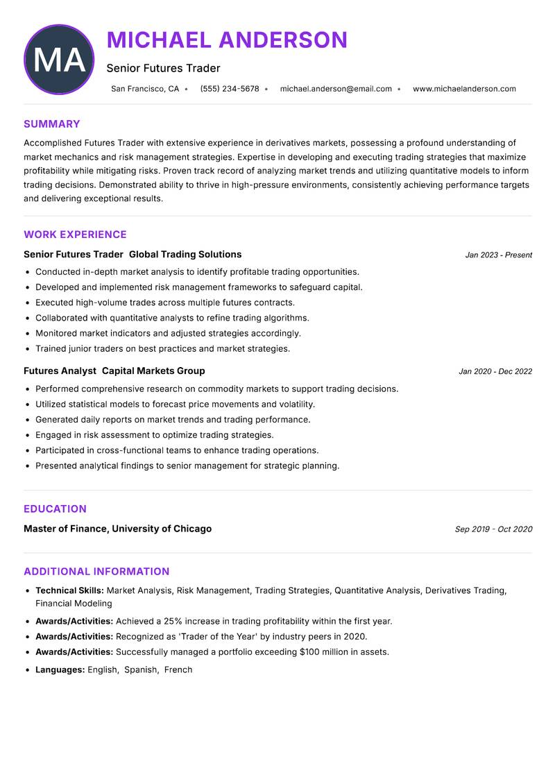 Futures Trader resume example