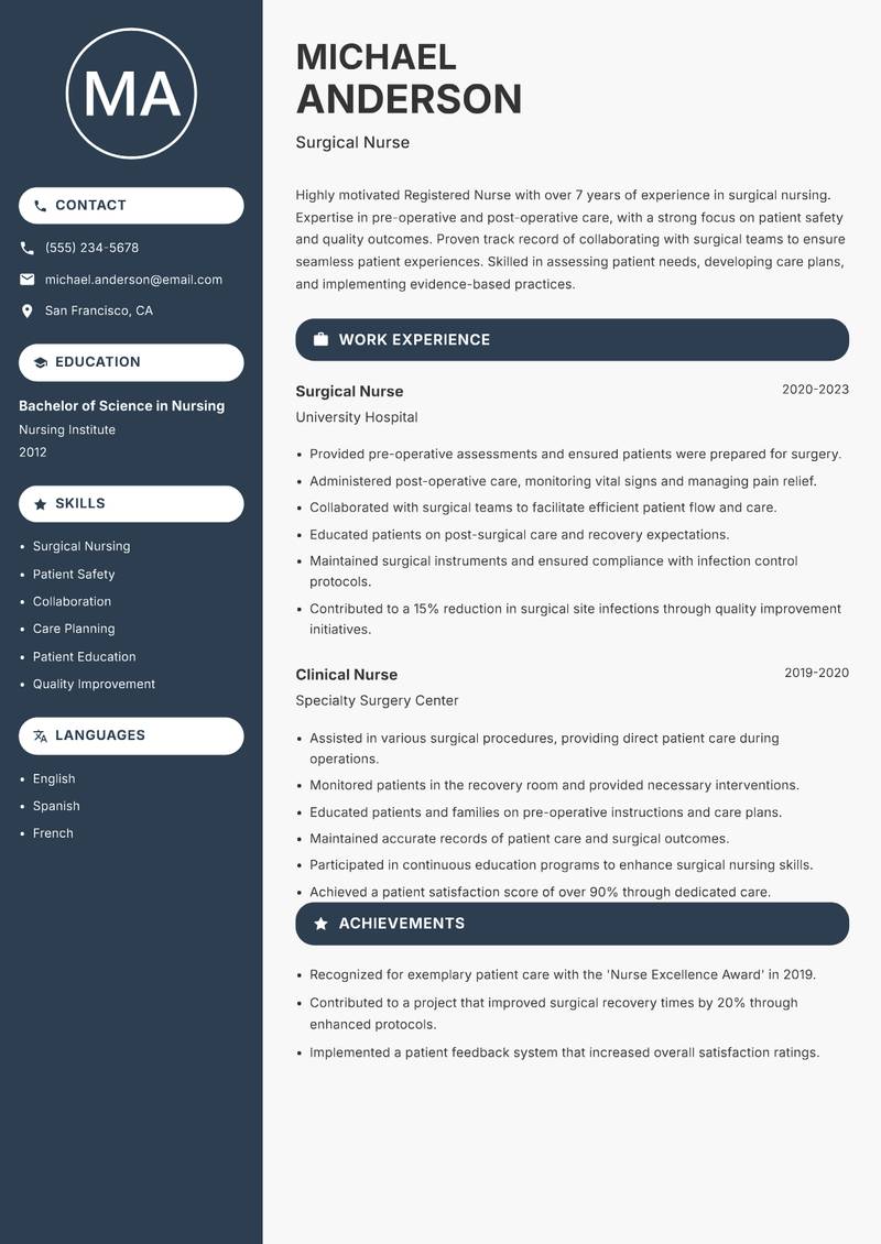 General Nurse resume sample — Surgical Nurse focus