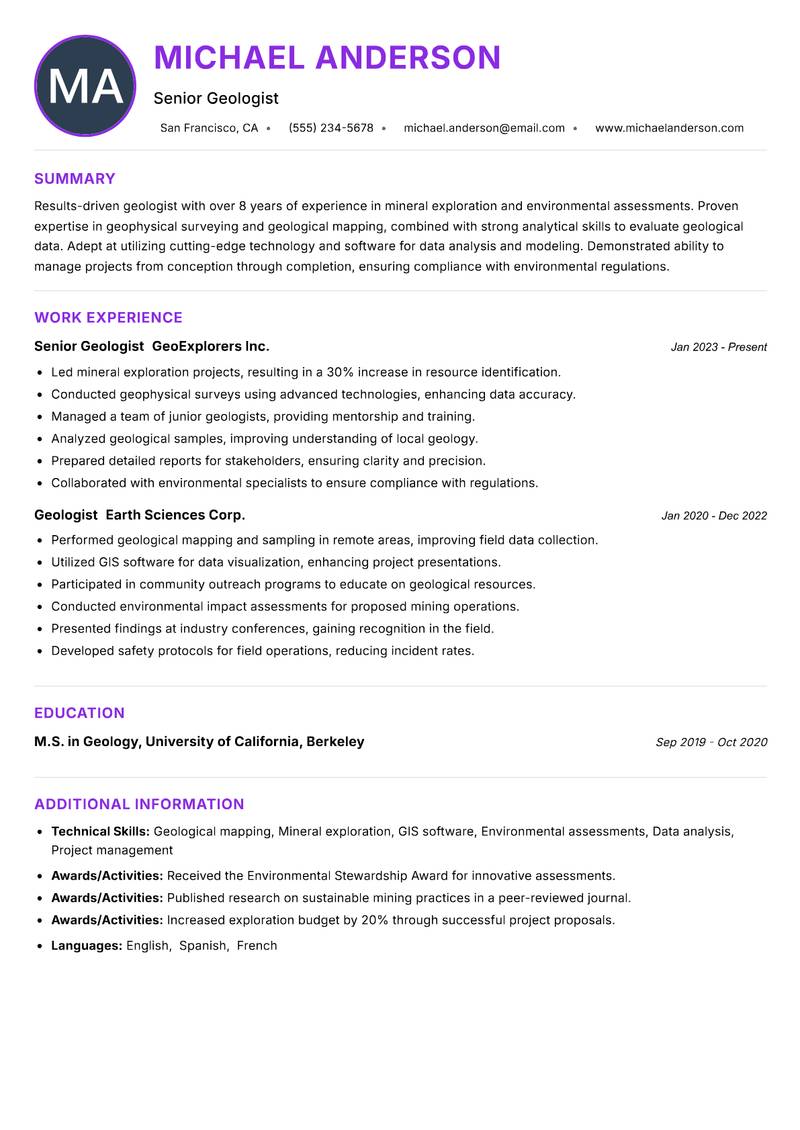 Geologist resume example