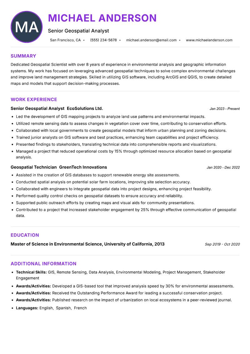 Geospatial Scientist resume example