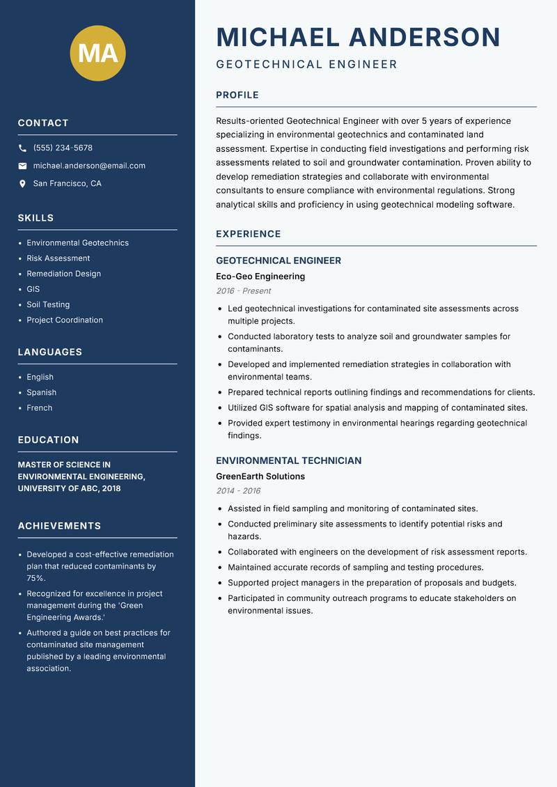 Geotechnical Engineer resume sample — Geotechnical Engineer focus