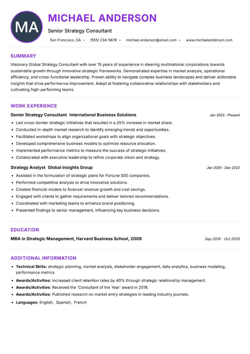Global Strategy Consultant resume example