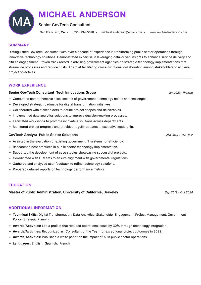 GovTech Consultant resume example